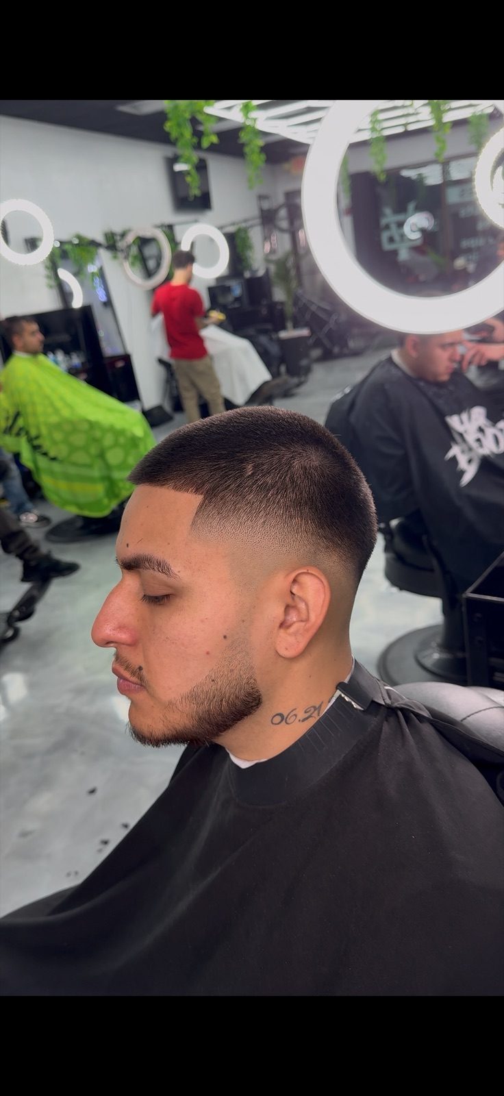 Mid fade with a beard blend and line-up
